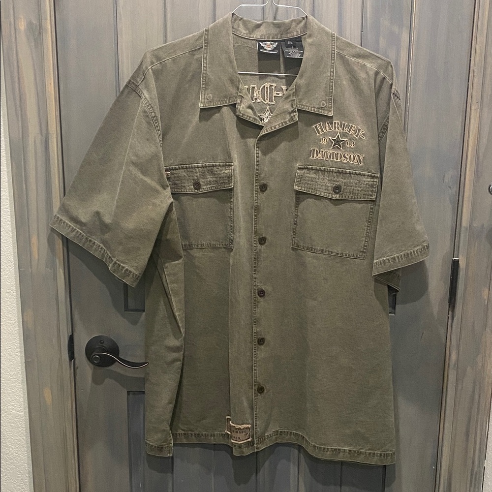 Harley-Davidson Men's Olive Short Sleeve Shirt Jacket